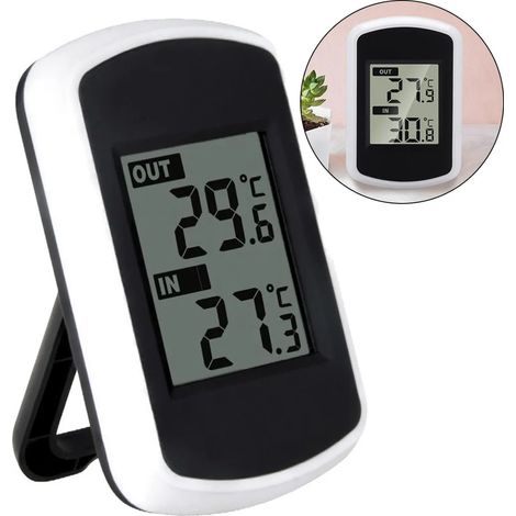 Questo termometro digitale wireless è dotato di trasmettitore e ricevitore, display LCD e misura le temperature interne ed esterne. È portatile. (1/5)