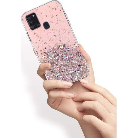 Custodia per Samsung Galaxy A21S, glitterata, rosa (1/3)