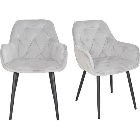 Lot 2 chaises en velours gris clair avec pieds en métal noir - STERN 2