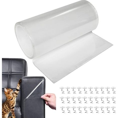 3 mètres ruban adhésif anti-rayures pour chats chiens. Protection anti-rayures pour chat avec 30 vis. Protection canapé rayures chat. Autocollant transparent anti-rayures pour canapé, chaises porte (1/5)