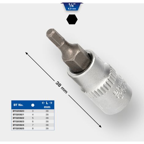 Brilliant Tools BT020823 1/4'' 6-Kant Schraubenreher-Einsatz, 38mm, 6mm (1/5)