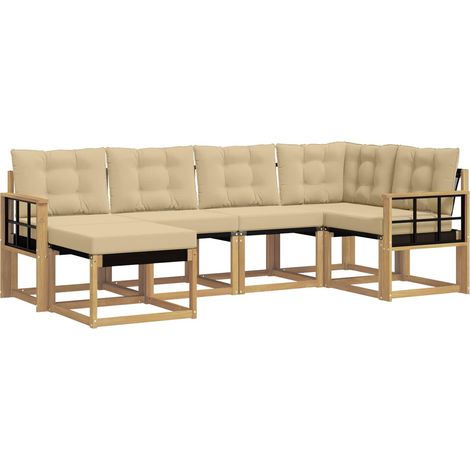 Conjunto de sofás de exterior con cojín 6 pcs y Beige vidaXL