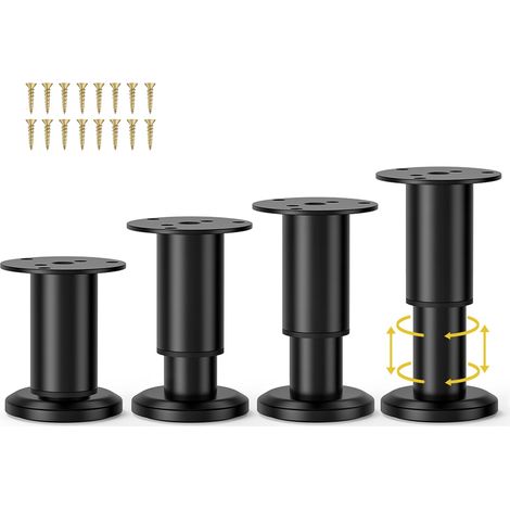 Wlrrcwdttc 4 Stück verstellbare Möbelfüße aus Metall, 8–12 cm, verstellbare Schrankfüße für Sofa/Bett/Sessel/Couch/Kommode/Tisch, robuste Ersatz-Bettbeine für Bettgestell/Bettlatte (1/5)