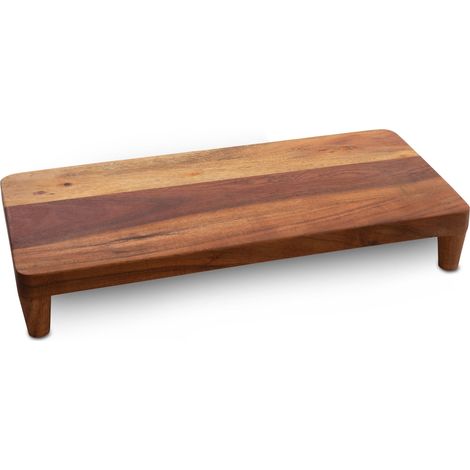 Akazien Tischpodest lebensmittelecht - 45 x 21 cm - Holz Serviertablett braun mit 4 Füßen - Holzbrett Serviertablett Wurstplatte Käseplatte Kerzenteller