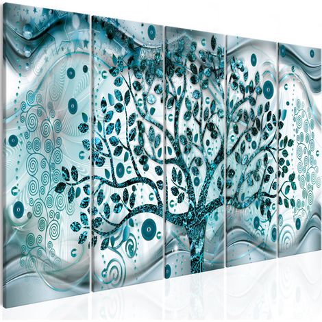 Tableau Imprimé 5 Panneaux "Tree & Waves Blue" 90 x 225 cm (1/2)
