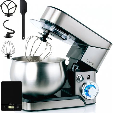 Briebe KM1114B Robot Pâtissier Cuisine Multifonction Bol Inox 5L 6 Vitesses + Balance Numerique 1800W Acier Inoxydable (1/5)