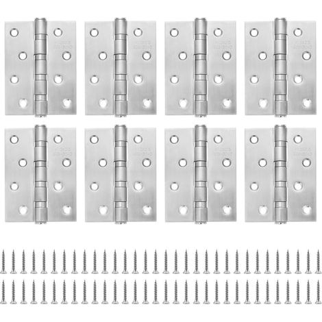 Lot de 8 charnières de porte en acier inoxydable de 10 cm, charnières de porte à billes en acier à 4 voies, charnières de porte à roulement à billes (1/4)