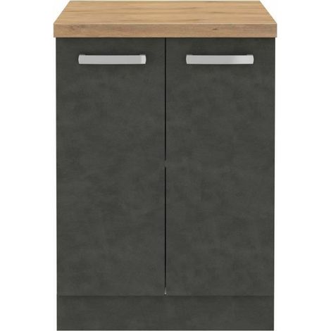 Meuble bas 2 portes battantes - Gris mat - L 60 x P 51,6 x H 85 cm - LASSEN (1/5)