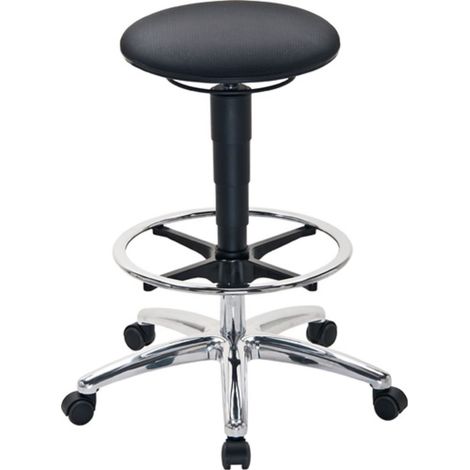 Taburete giratorio con ruedas tope + reposapiés en tejido Supertec, gris (1/4)