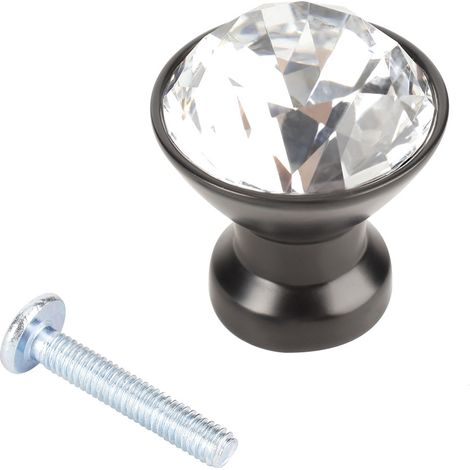 Lot de 4 boutons de porte en cristal de 30 mm pour commode, tiroir ou placard, à un seul trou (noir) (1/5)