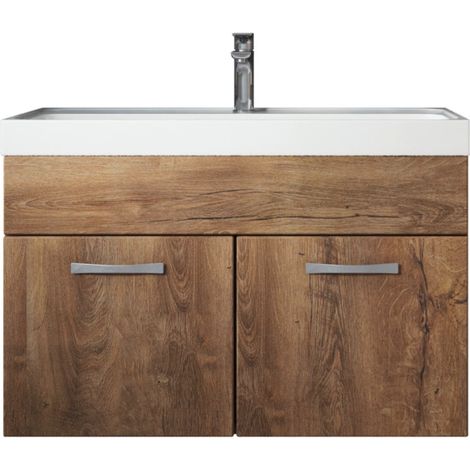 Badezimmer Badmöbel-Set Paso 01 80cm Waschbecken Braun Eiche - U (1/6)