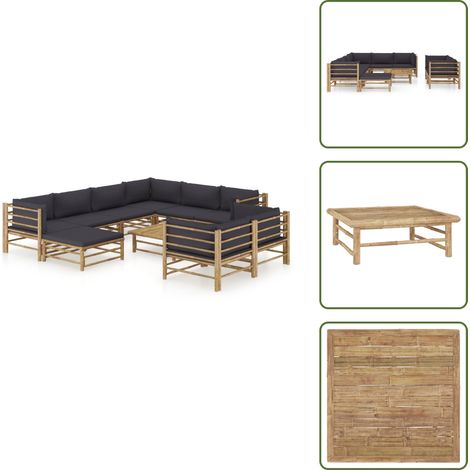 Arredamento da esterno - vidaXL Set Salotto da Giardino 10pz con Cuscini Grigio Scuro Bambù - Divano da esterno