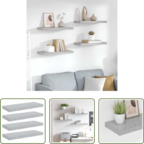 Wandregal - Schweberegale 4 Stk. Betongrau 60x23,5x3,8 cm MDF (1/5)