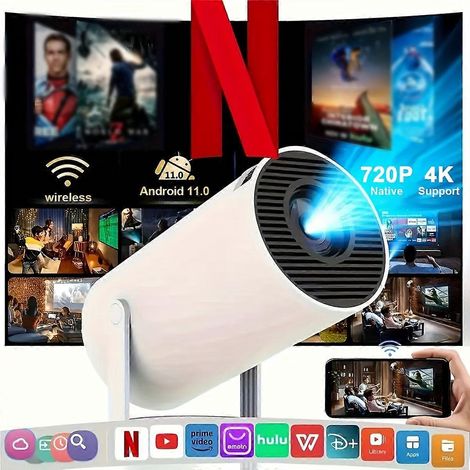Projecteur portable 720p HD natif, compatible 4K, sous Android 11.0, correction automatique du trapèze, support rotatif à 180°, Wi-Fi et Bluetooth 5.2 (1/5)