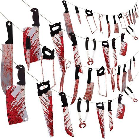 Lot de 40 guirlandes Halloween, décorations suspendues armes factices, maison, bureau, jardin, intérieur extérieur (1/5)