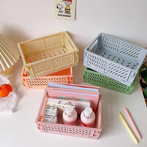 lot De 4 Mini Paniers De Rangement Pliables (4 Mini) Caisse Pastel Bote De Rangement De Bureau Mini Bote De Rangement Empilable En Plastique Caiss (1/5)