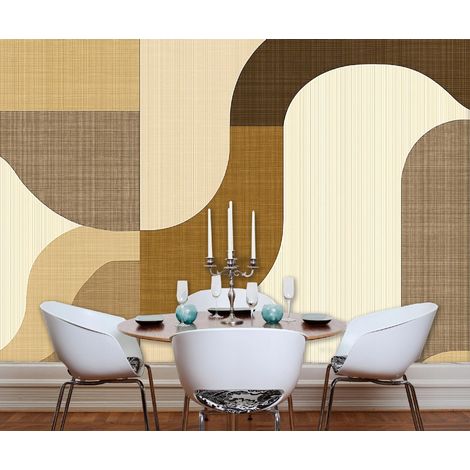 Vlies Fototapete Abstrakt 200x140 cm, Tapeten, für Wohn und Schlafzimmer, Vliestapete Wandtapete Tapete 3D Effekt- inkl. Kleister - Geometrisch Gelb Beige, WallArena (1/4)