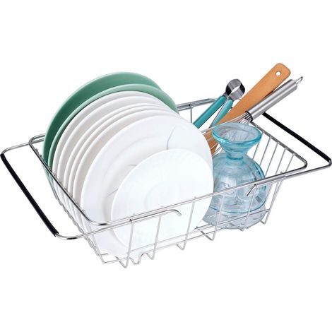 Adjustable Stainless Steel Over Sink Dish Drainer, for Dishware, Vegetable and Fruit Storage Basket (1/5)