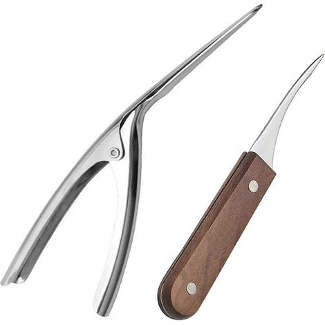 Lot de 2 nettoyeurs et déveineurs de crevettes en acier inoxydable, éplucheur de crevettes avec manche en bois, couteau à crevettes, écrevisses, homard, éplucheur de crevettes (B) (1/5)