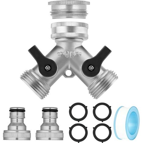 3/4" 2-Way Brass Y-Distributor, Double Outlet Tap with 2 Taps, Double Washing Machine Tap, Water Splitter for Connecting 2 Appliances to a Garden Tap (1/5)