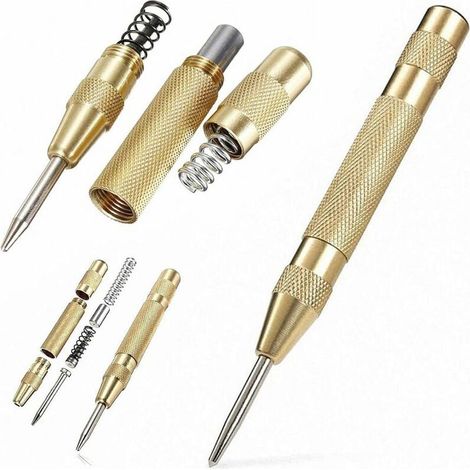 Pointeau central automatique 12,7 cm en acier inoxydable avec course réglable, détermine la position de perçage pour l'acier, le bois, le plastique (1/4)