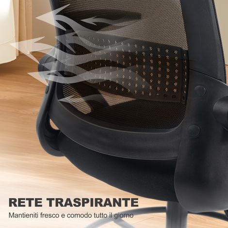 Fauteuil ergonomique de travail avec support lombaire et repose-pieds, noir, structure acier et polyester, dimensions 58x63x105-126 cm (1/5)