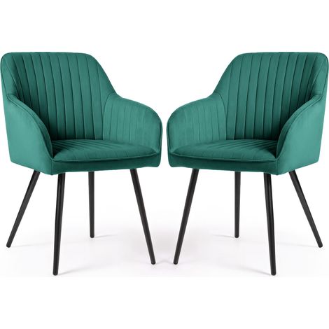 Lot de 2 Chaises en velours à surpiqûres FLORENCE Vert Bouteille pieds noirs (1/5)