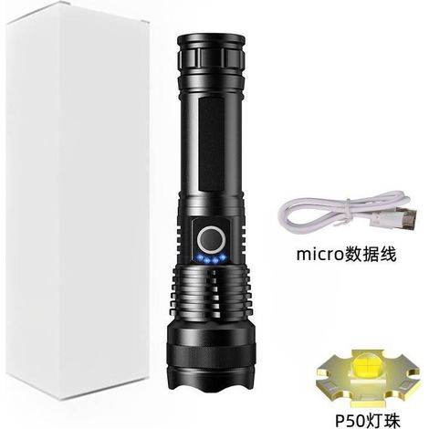 Lampe torche LED 20000 lumens rechargeable ultra puissante, 5 modes étanche IP65 zoom (1/5)