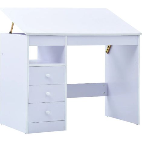 Bureau enfant inclinable 3 tiroirs bois blanc Sunny (1/5)