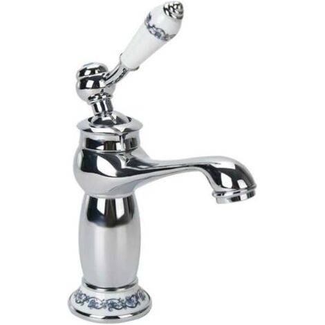 Vintage Einhebel-Badezimmerarmatur aus Messing und Keramik (Silber) (1/4)