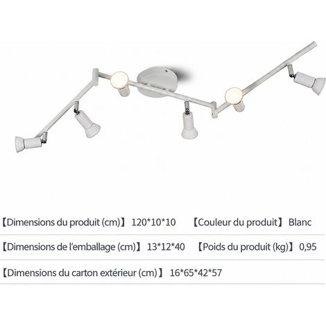 Plafonnier spot LED en saillie 6 têtes 30W blanc sans source lumineuse réf 9670 40 × 13 × 12 cm 950 g – Livraison gratuite