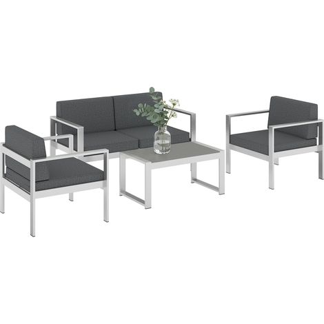 Outsunny 4 Seater Aluminium Garden Furniture Sofa Set with Olefin Cushions
