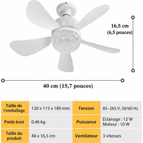 Plafonnier ventilateur LED 30W 40cm abat-jour cristal 5 pales 40cm réf 2720 11 × 11 × 22 cm 490 g – Livraison gratuite