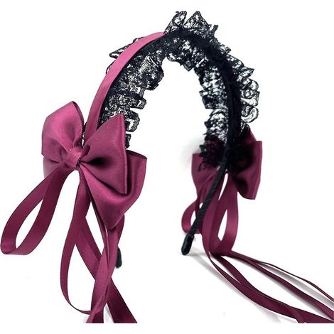Spitzenhaarband mit Schleife, eleganter Haarschmuck für Damen, ideal für Cosplay und Kostüme – Weinrot (1/4)