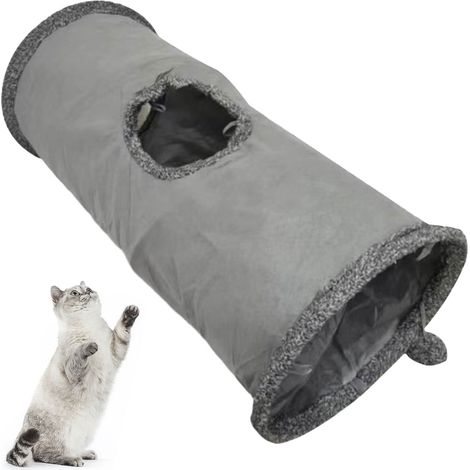 1 Tunnel pliable pour chat, daim résistant, structure acier, balle interactive, jeu intérieur lapin chiot (1/5)