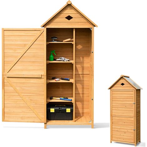Abri de jardin en bois, armoire de jardin avec toit à pignon, armoire à outils, résistante aux intempéries, avec étagères, armoire à outils pour l'extérieur, 177 x 80 x 45 cm (1/5)
