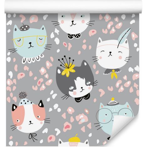 Papier peint chatons colorés pour salon et chambre 50x1000 cm (1/5)