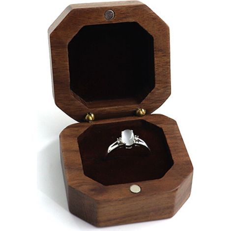 Boîte à bagues double, boîte à bagues de mariage en bois, boîte à bagues de mariage, pour les fiançailles de mariage de la Saint-Valentin, proposition(brun)