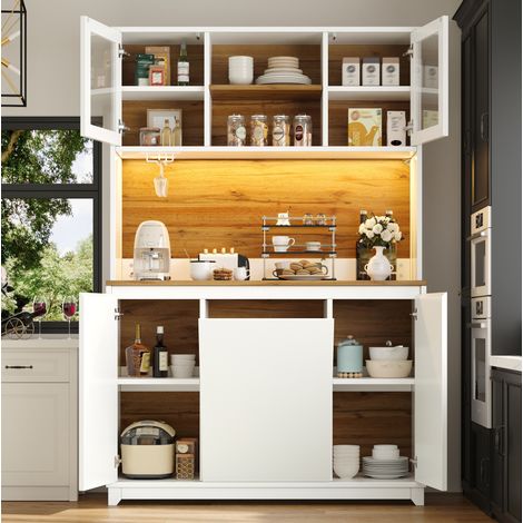 Credenza 120/40/180 cm bianca con ante acriliche, LED e ampio spazio contenitivo (1/5)