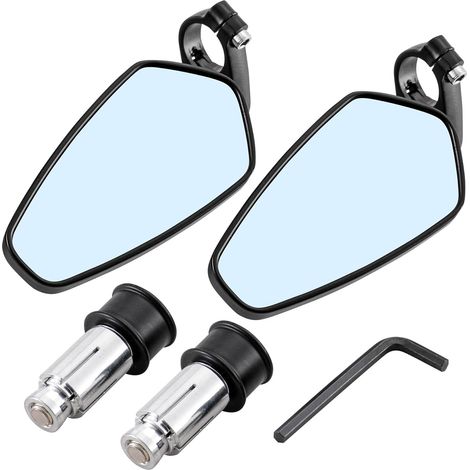 7/8 Zoll (22 mm) dünne ovale Motorrad-Lenkerspiegel aus CNC-gefrästem Aluminium, bläulich, blendfrei, passend für Harley-Davidson, Honda, Yamaha, Suzuki und Kawasaki, schwarz