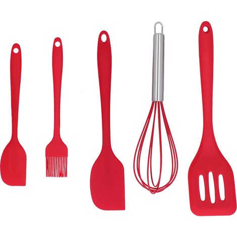 Lot de 5 spatules en silicone pour pâtisserie, ustensiles de cuisine DIY, décoration de gâteaux pour boulangerie maison, rouge.