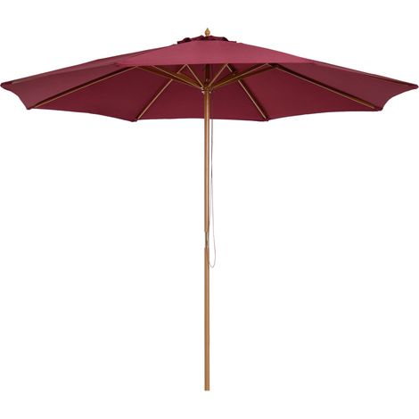 Gerader, doppelwandiger Sonnenschirm aus Holz und hochdichtem Polyester für den Außenbereich, Sonnenschutz, Ø 3 x 2,5 m, rot