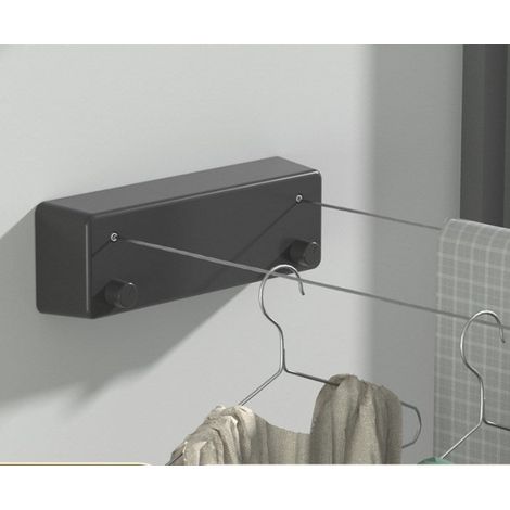 Corde à linge invisible télescopique sans poinçon étendoir vêtements pour balcon intérieur et extérieur dispositif de séchage Noir (1/5)