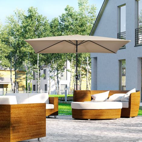 Sombrilla de Aluminio 200x300x253 cm Parasol Rectangular de Jardín Inclinable con Manivela y Poste Desmontable Caqui