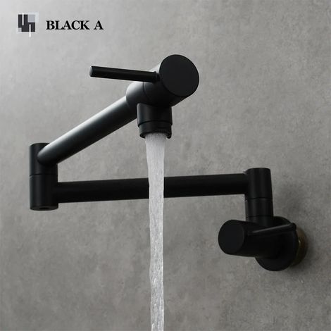 Robinet de cuisine pivotant en laiton doré brossé (noir A) : robinet d'eau froide, robinet mural pivotant. (1/5)