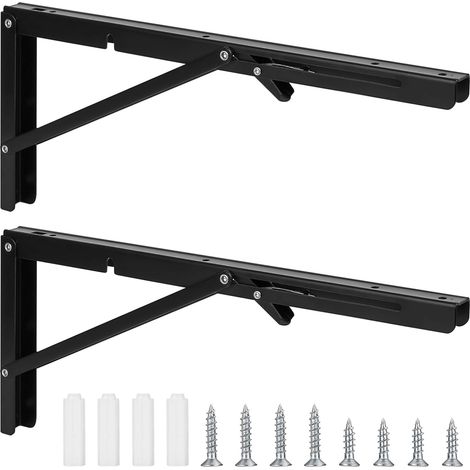 Console pliante - Charnières pliables - Support d'étagère d'angle en fer - Angle de pliage de 90 ° - Pour la maison, la cuisine, le bureau, la table, le mur - Noir (40,6 cm) (1/5)