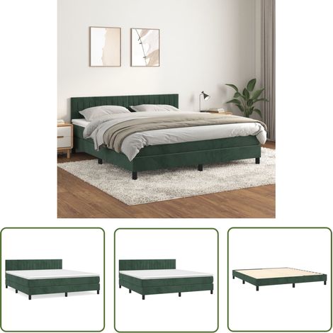 The Living Store Boxspringbett mit Matratze Dunkelgrün 160x200 cm Samt - Samtbett - Boxspringbett - Doppelbett - Dunkelgrünes Bett - Betten Günstig (1/5)