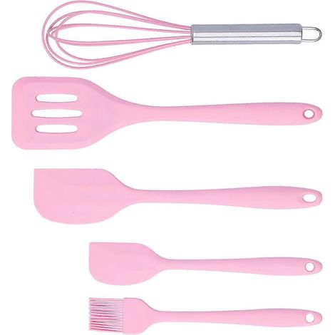 Ensemble de spatules de cuisine en silicone, racloir à pâtisserie, batteur à œufs résistant à la chaleur, ustensile de cuisine (rose) (1/5)