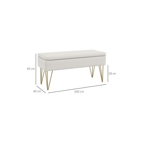 Banc coffre rembourré crème effet lin avec rangement et pieds en acier pour chambre, salon et entrée (1/5)