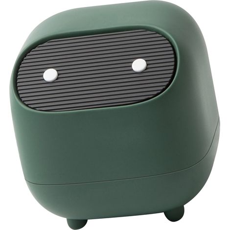 Petite poubelle à deux niveaux, avec couvercle et bouton, en plastique, pour table, chevet ou bureau, verte. (1/5)